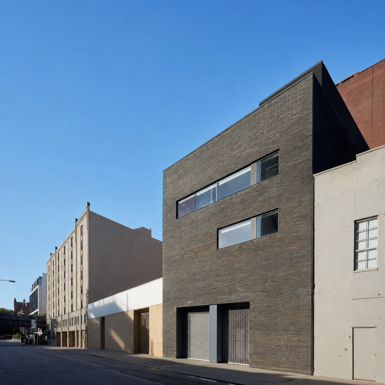 Фасад Gladstone Gallery в Нью-Йорке из темного длинноформатного кирпича